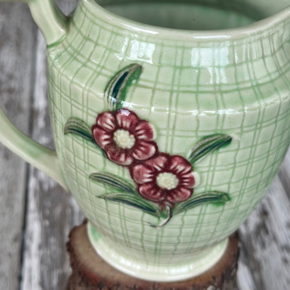Mid 20th Century Hand Painted Window Pane Camellia Earthenware Jug Japan - Picture 3 of 7